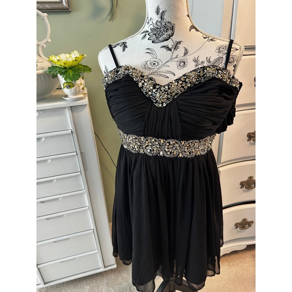 My Michelle Black Embellished Chiffon Cocktail Dress Size 5 6834XX2P